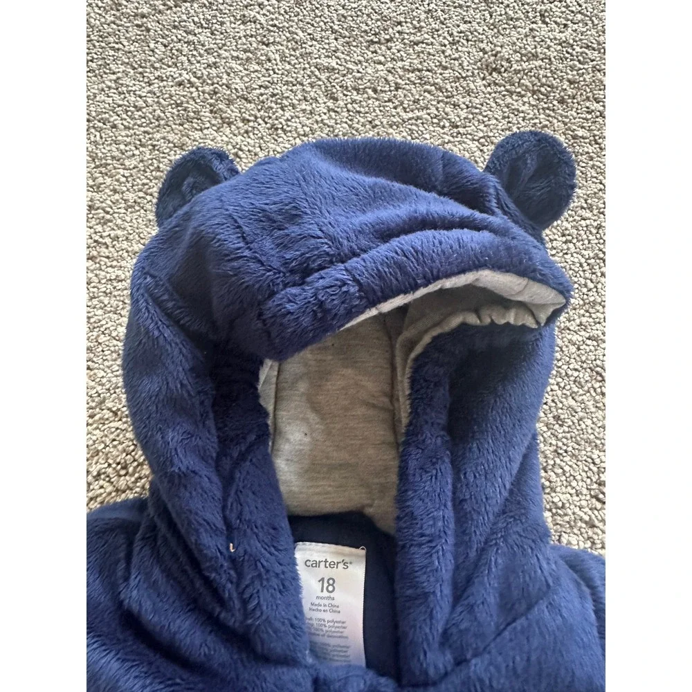 Carters Baby Pram Suit Navy Blue Fleece Bear Ear Bunting 18 Months